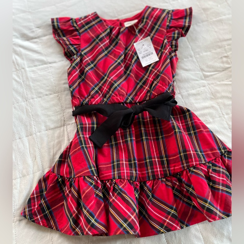 Crewcuts NEW Tartan plaid Red Christmas Holiday Dress Size 2 Black Ribbon Belt - Picture 4 of 14